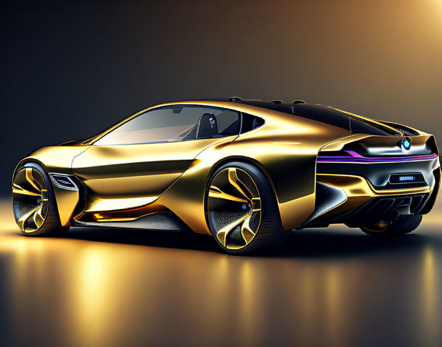 Futuristic Golden Sports Car with Dynamic Curves