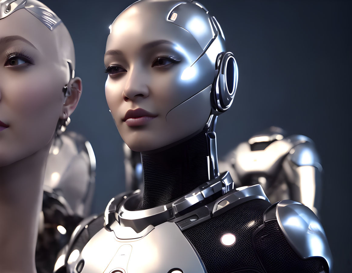 Realistic humanoid robot compared to human woman