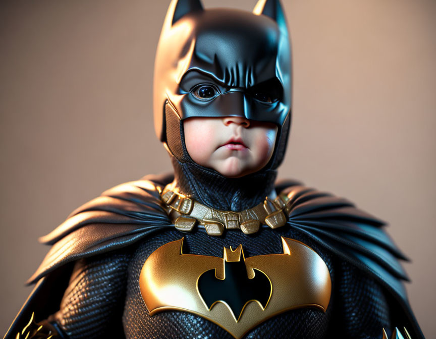 Detailed Baby Batman Figure with Textured Costume and Serious Expression