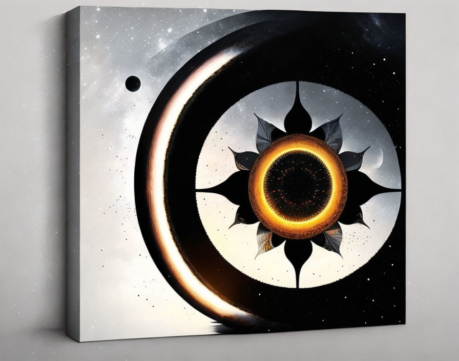Artistic Canvas Print of Cosmic Scene with Black Hole, Star, Planets, and Stars