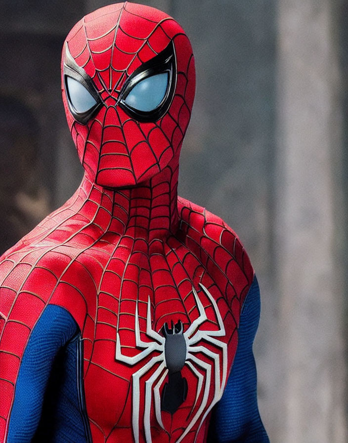 Detailed Spider-Man Costume with Red Suit and White Eye Lenses