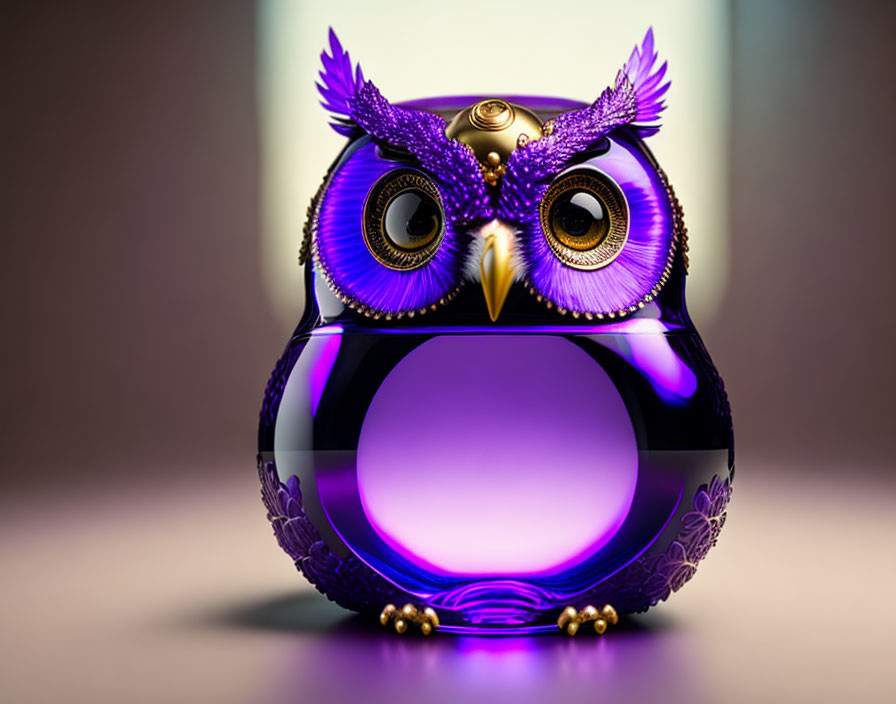 Colorful Owl Art with Purple Eyes and Gold Detailing