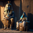 Ancient Egyptian Pharaoh Statues in Temple Setting
