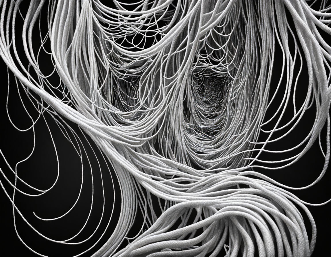 Flowing White Lines Creating Tunnel Effect on Black Background - Abstract Digital Art Visualization