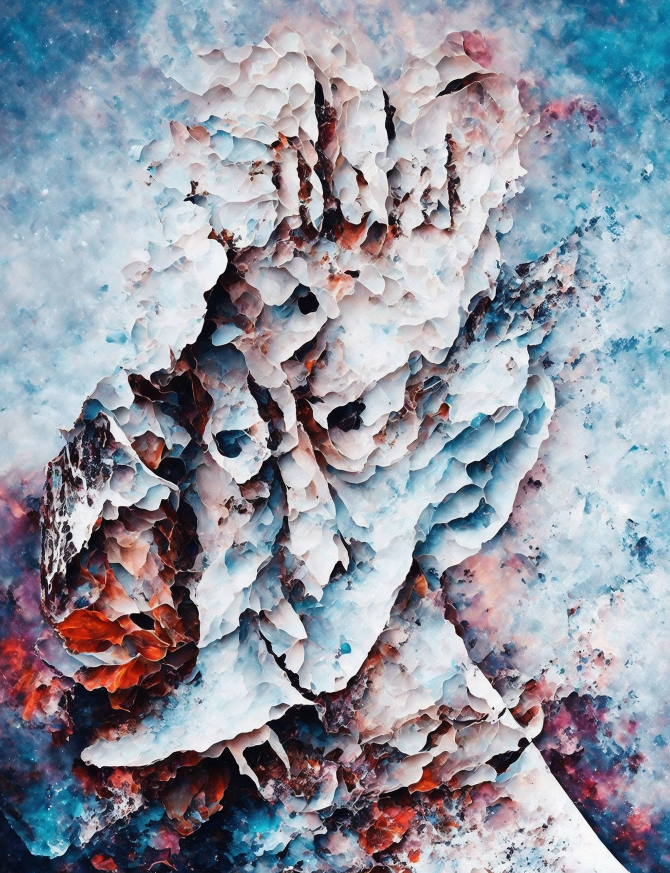 Abstract Top-Down Image of Icy Terrain with Blue and Rusty Brown Hues