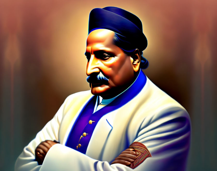 Traditional Attire: Distinguished Gentleman with Fez & Mustache