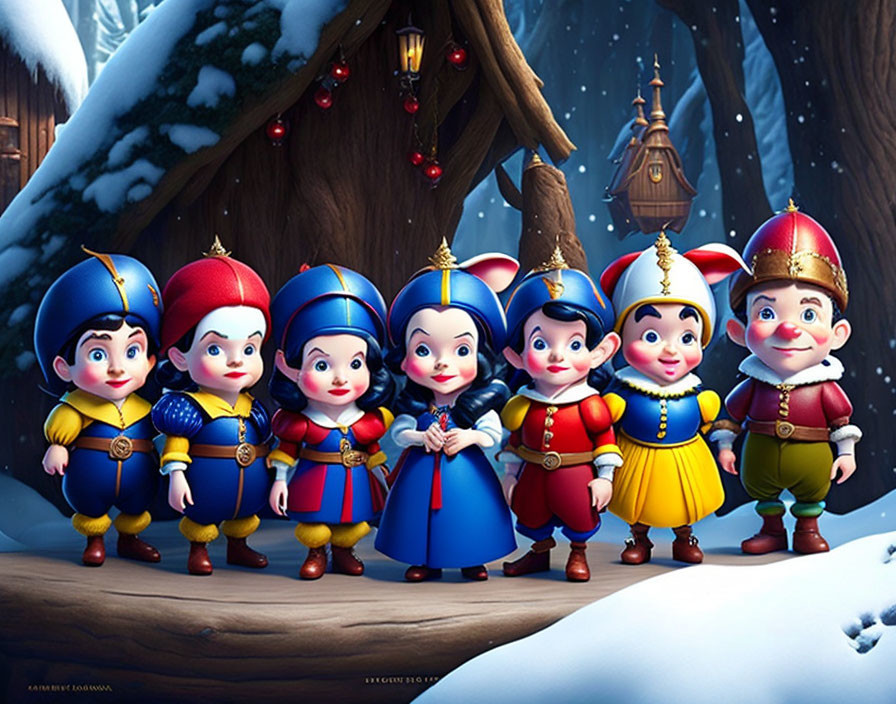Colorful Animated Dwarf Characters in Snowy Medieval Scene