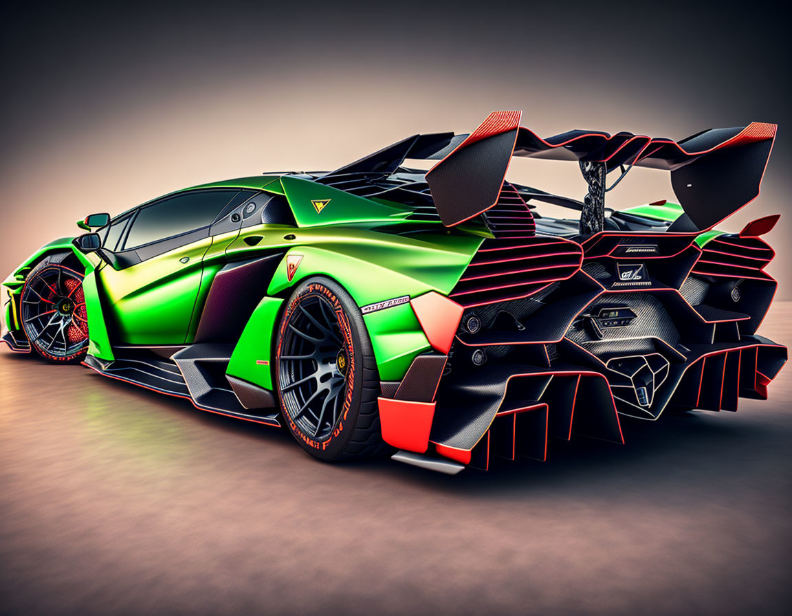 Sleek Green and Black Race Car with Red Accents