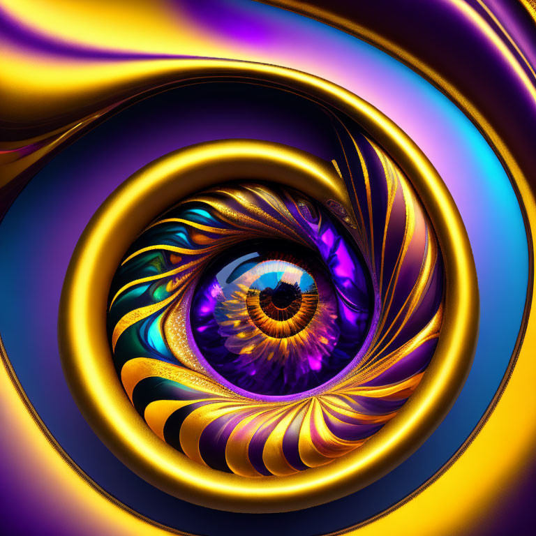 Colorful Swirling Vortex with Eye in Blue, Purple, and Gold