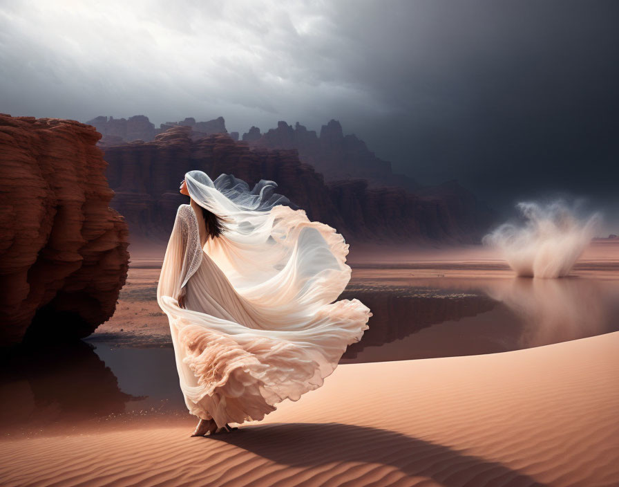 Artisticwoman dancing, flowing veils