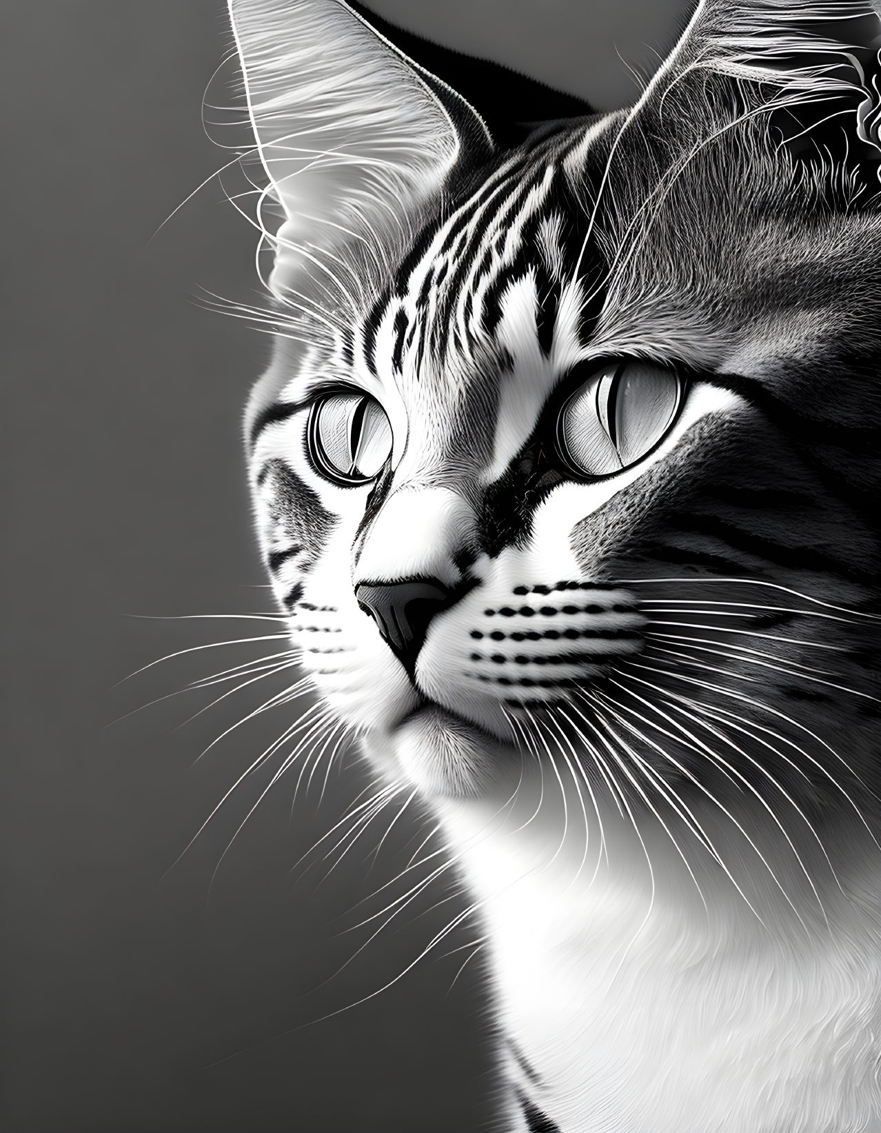 Domestic cat with striking markings and intense eyes