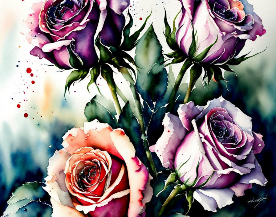 Bouquet of roses, watercolor, wet on wet