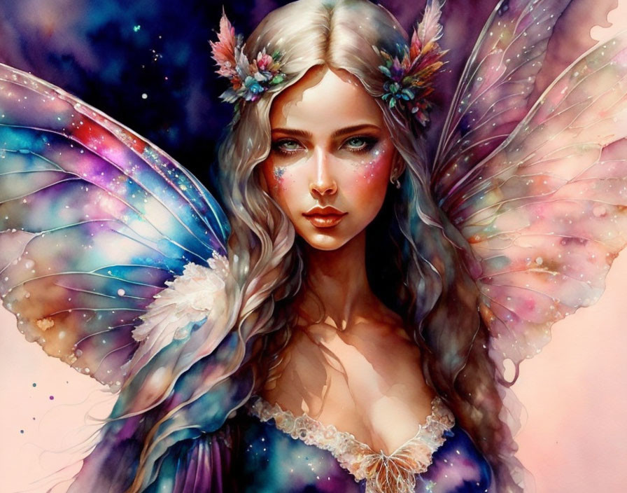 Watercolor painting of beautiful fairy, woman