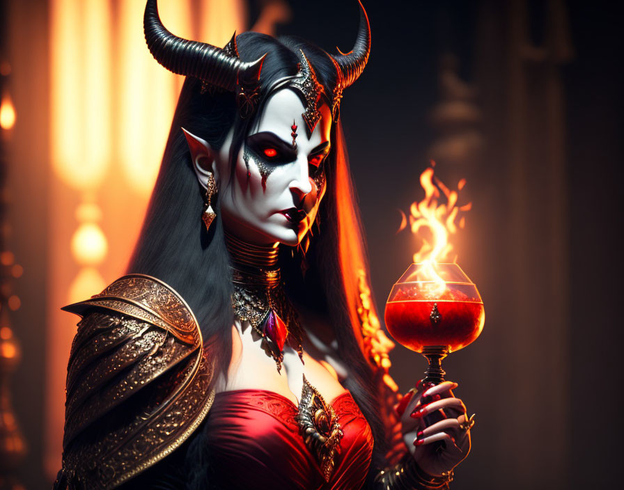 female demon with a goblet in her hand