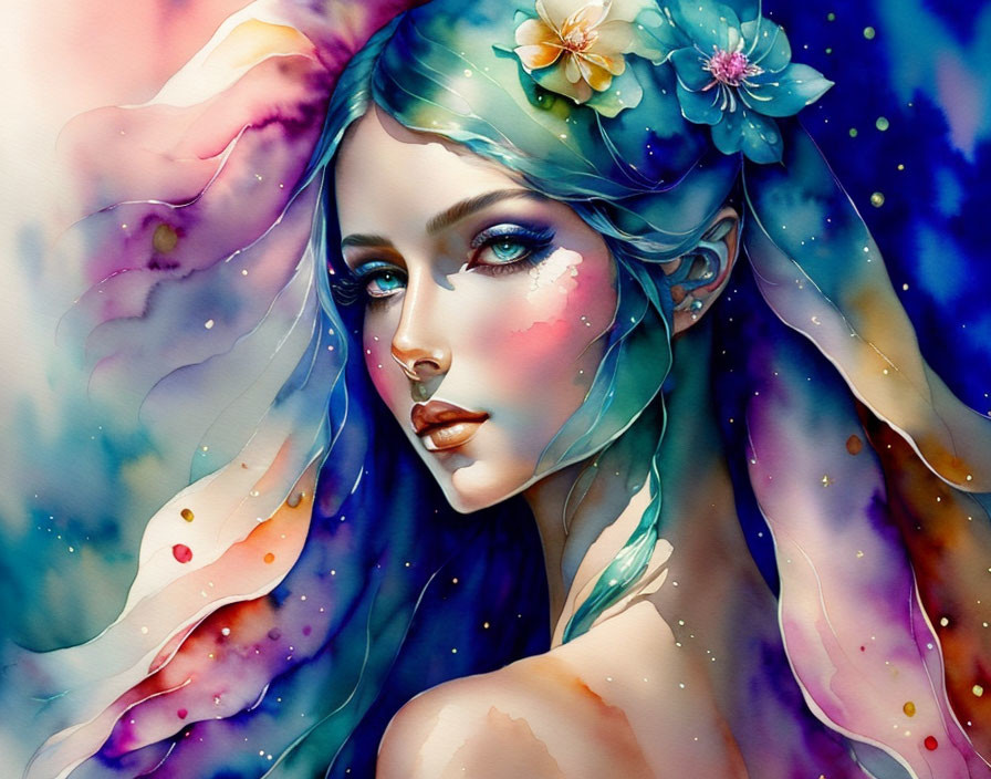 Watercolor painting of beautiful fairy, woman