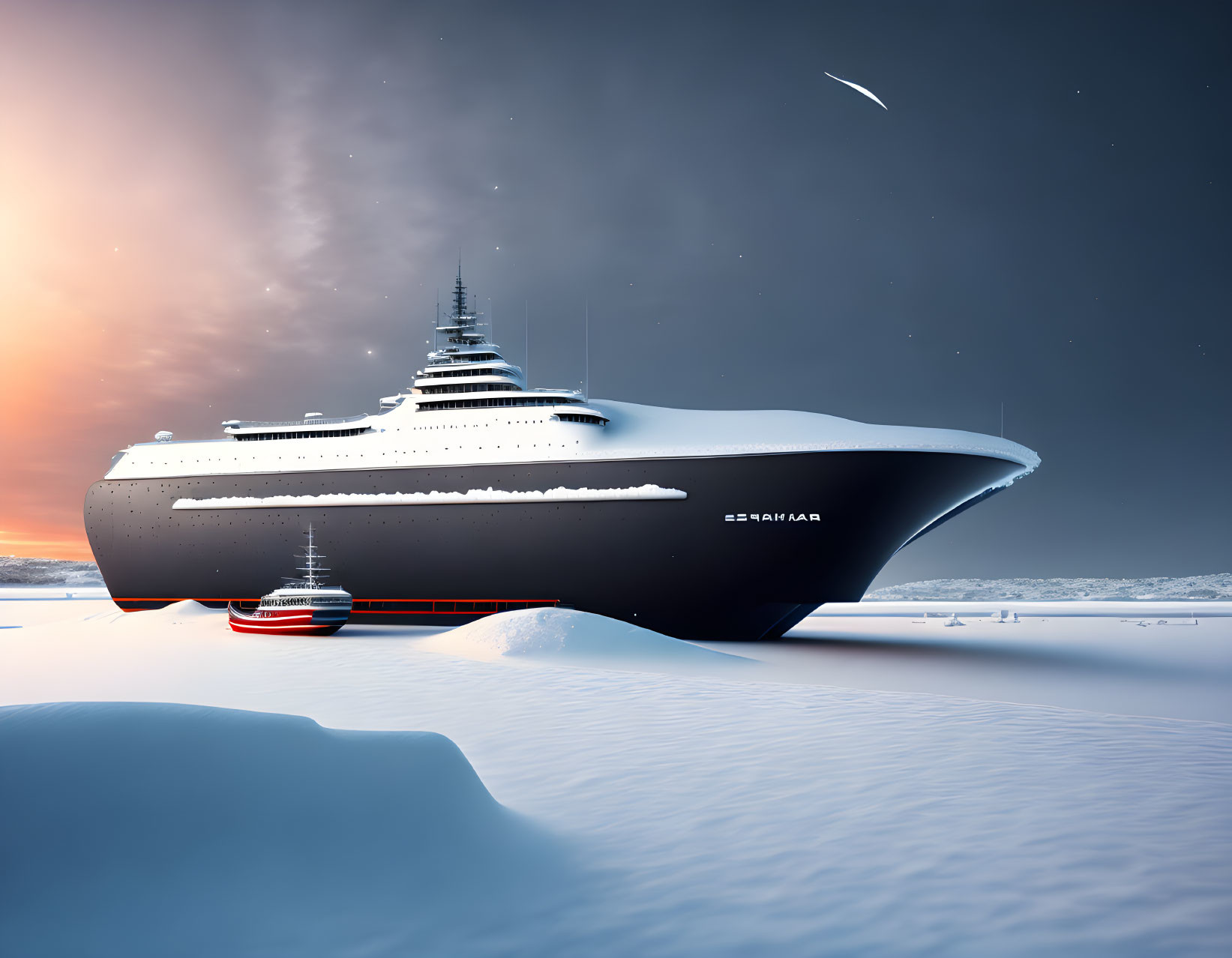 Winter boat space ship