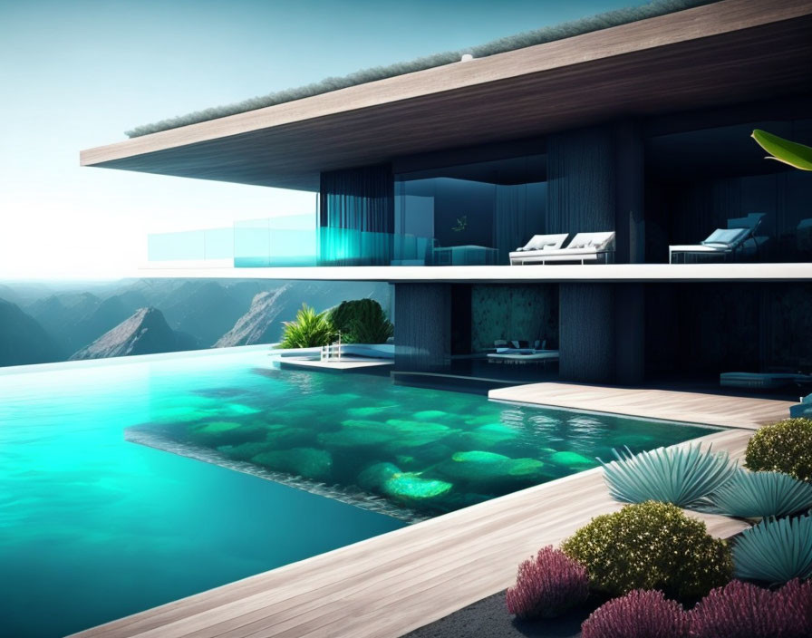 Ocean pool with modern house