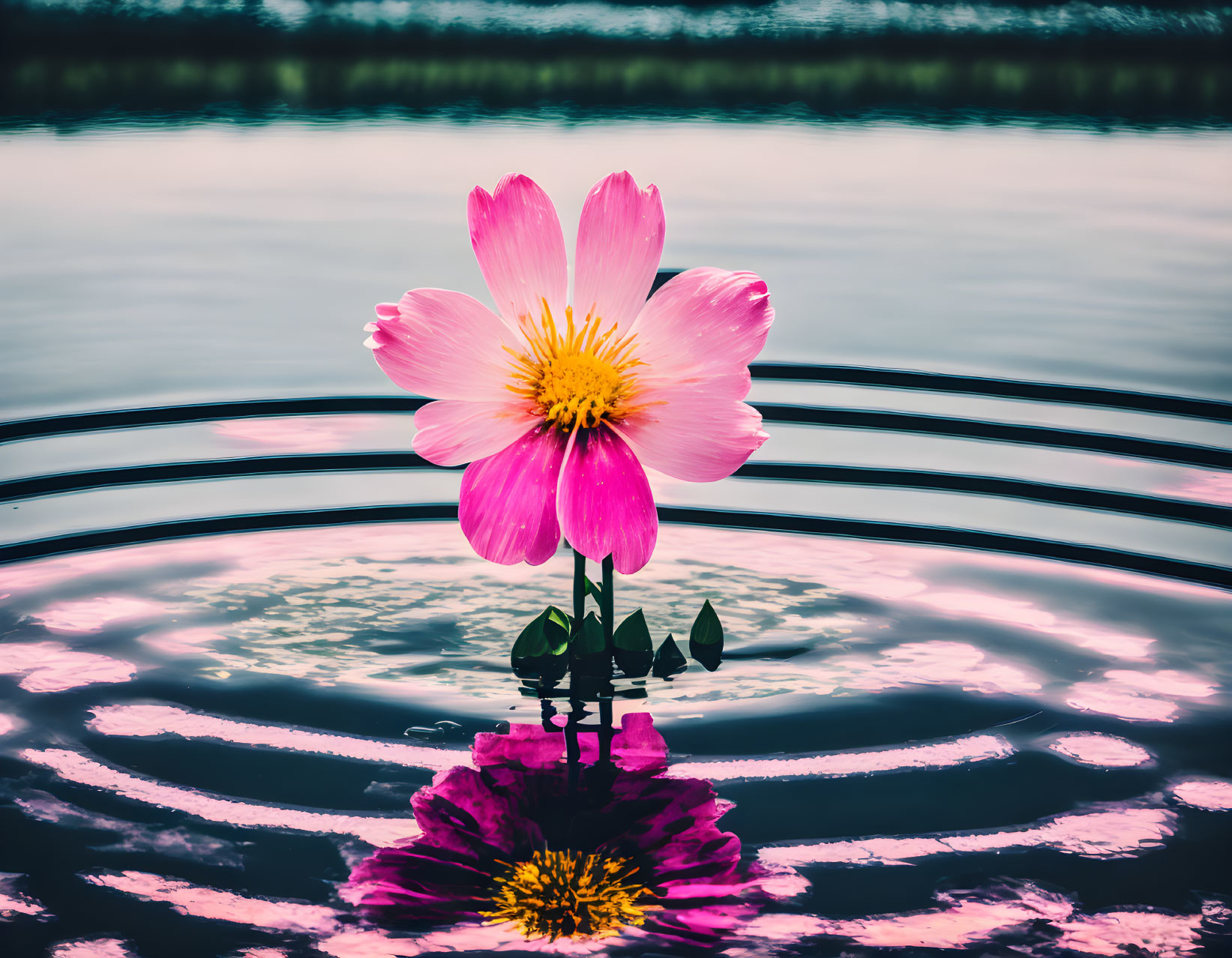 Flower in middle of lake