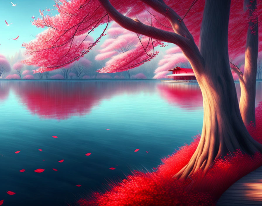Sakura Trees with river
