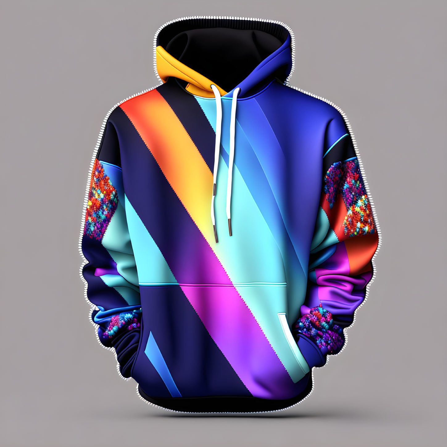 Abstract Multicolored Hoodie with Vibrant Gradient and Intricate Design