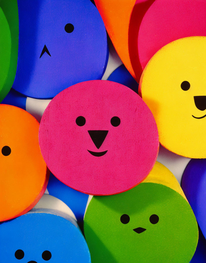 Variety of foam smiley faces with central pink smiley