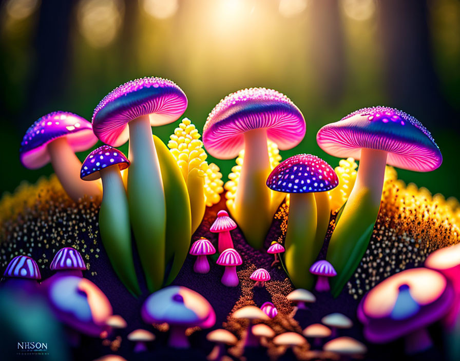 Fantasy Setting with Vibrant Glowing Mushrooms
