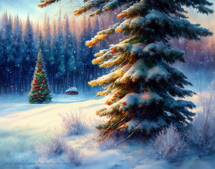 Christmas landscape with tree