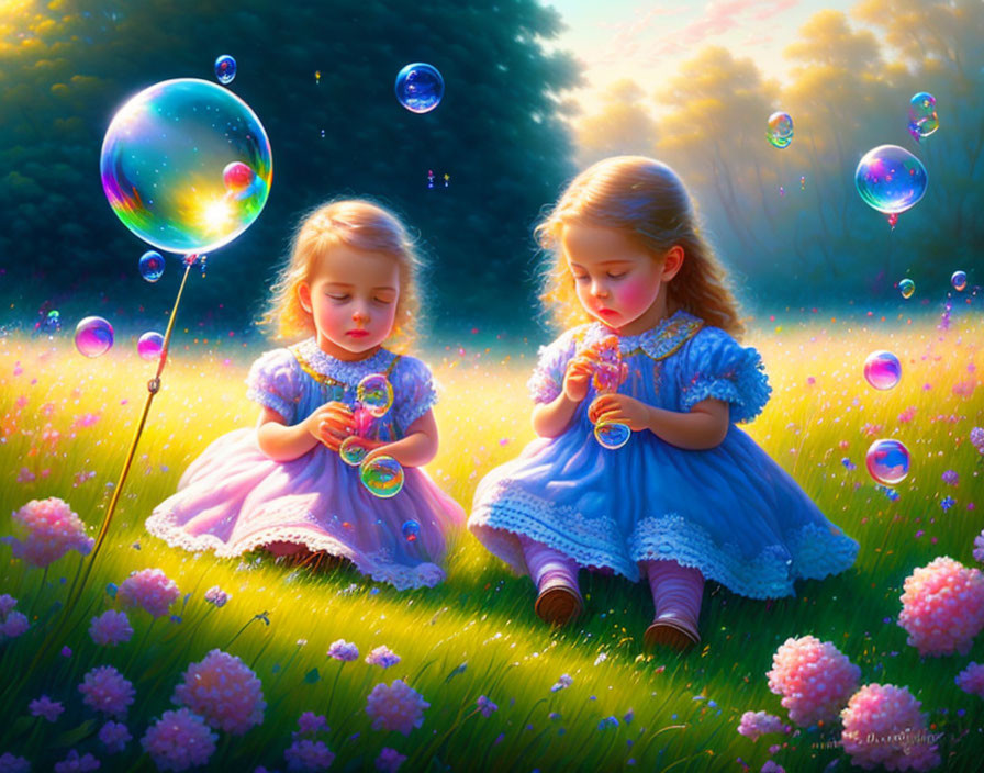 children playing making soap bubbles