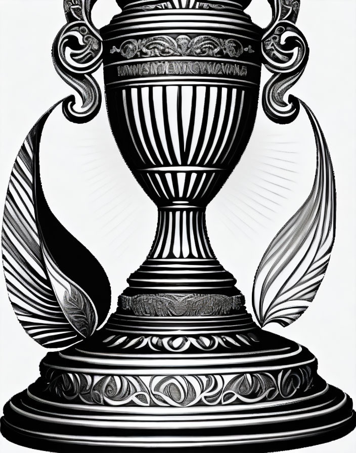 Detailed Black and White Ornate Trophy Illustration