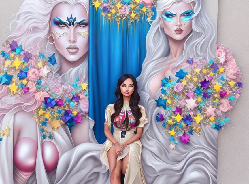 Colorful Mural Featuring Ethereal Female Figures