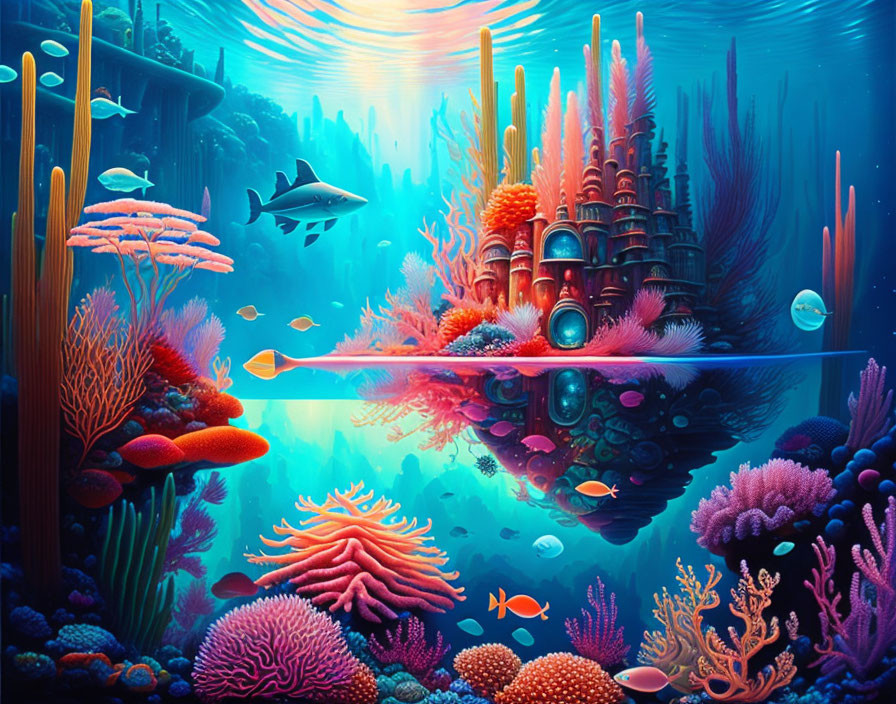Colorful Coral and Diverse Fish in Vibrant Underwater Scene
