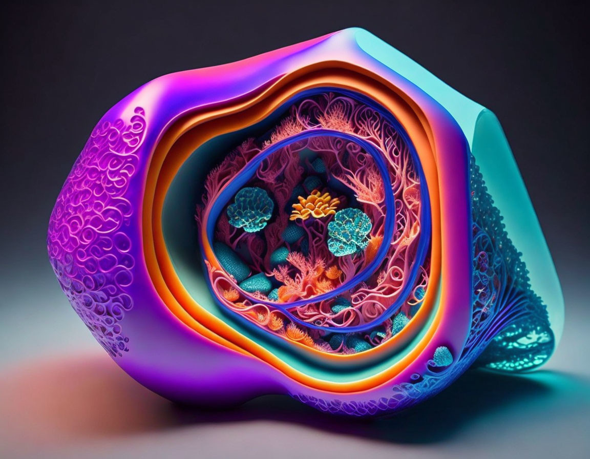 Colorful Fractal Sculpture with Purple to Blue Gradient