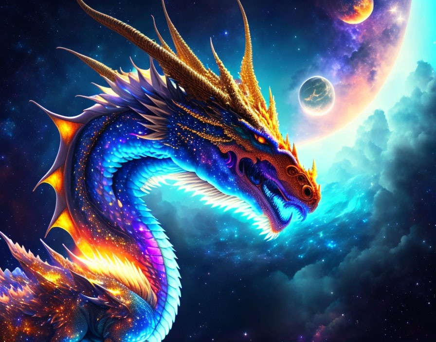 Colorful Dragon Flying in Celestial Sky