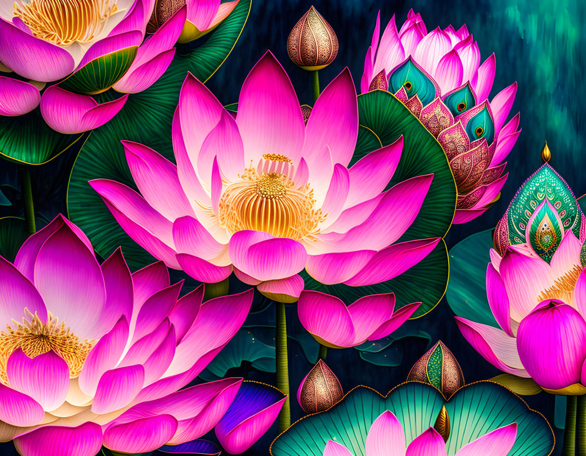 Lotus beautiful composition, Indian motifs