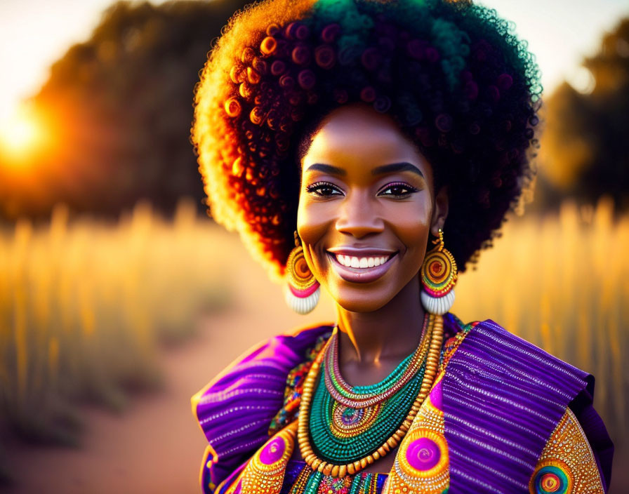 Colorful Afro Woman Portrait in Bold African Attire