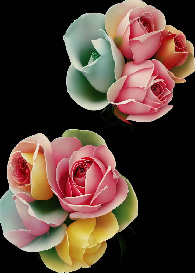 Digitally Illustrated Gradient Roses on Black Background