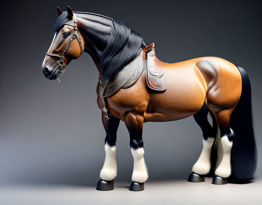 Chestnut Horse with Dark Mane and Western Saddle