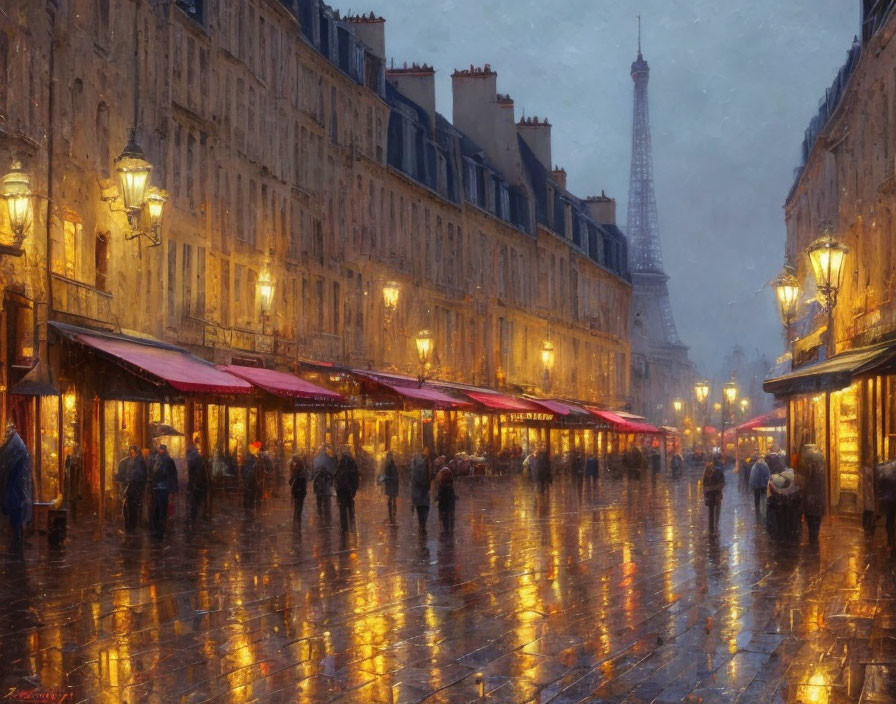 rainy afternoon view of an old paris street,
