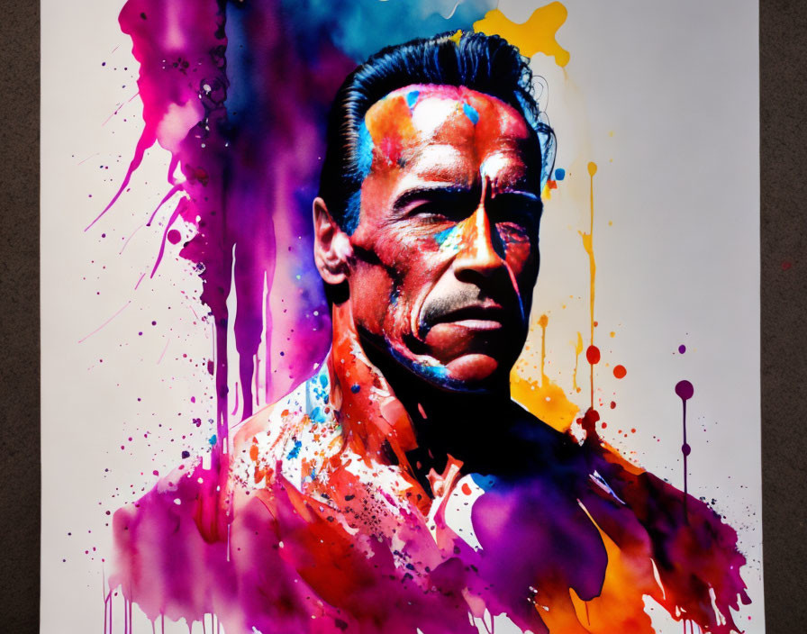 Colorful Ink Splattered Portrait with Vibrant Effect