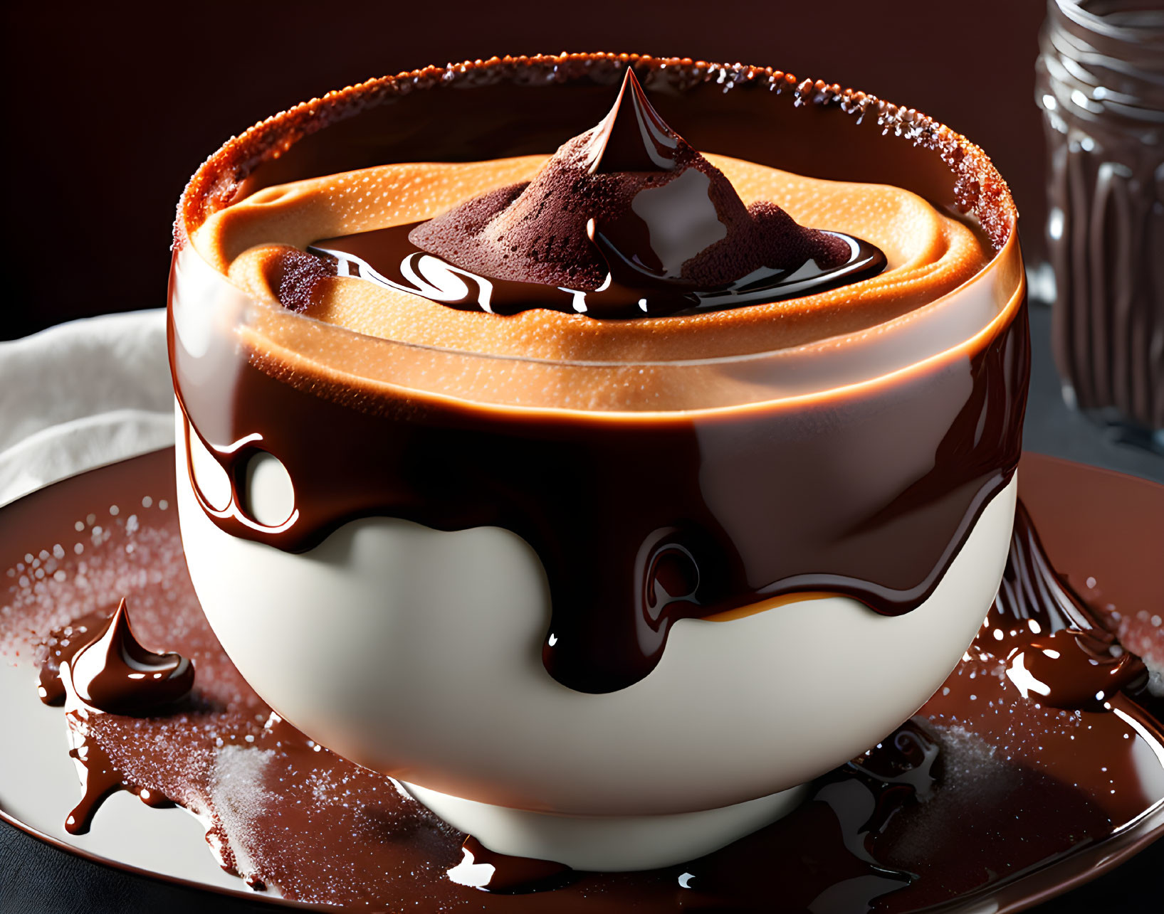 Chocolate and Caramel Layered Dessert Bowl with Drizzle and Swirl