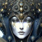 Intricate golden headdress on woman in digital artwork