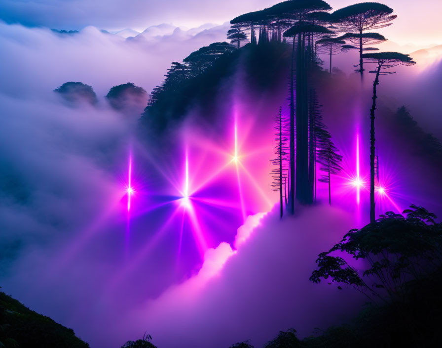 Laser show in cloud forest