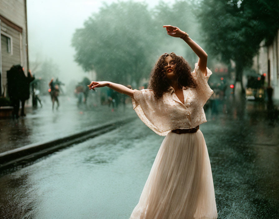 Beautiful girl rain dance