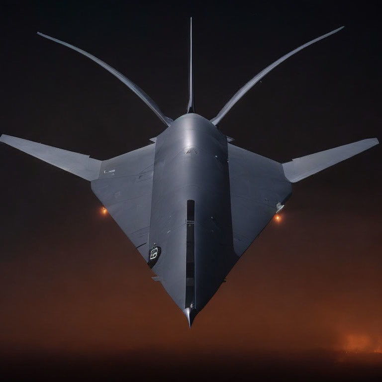 Stealth aircraft in low light emphasizing radar evasion design