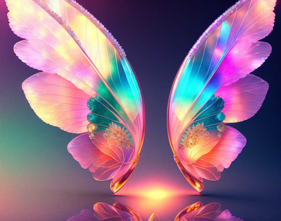Symmetrical butterfly wings digital artwork on gradient purple-blue background