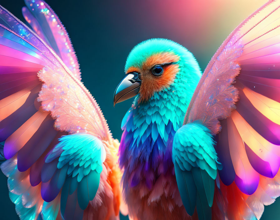 Colorful Iridescent Bird with Translucent Wings