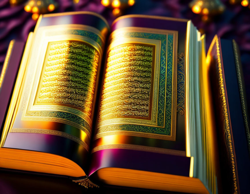 Intricate Arabic Calligraphy on Open Book with Warm Light
