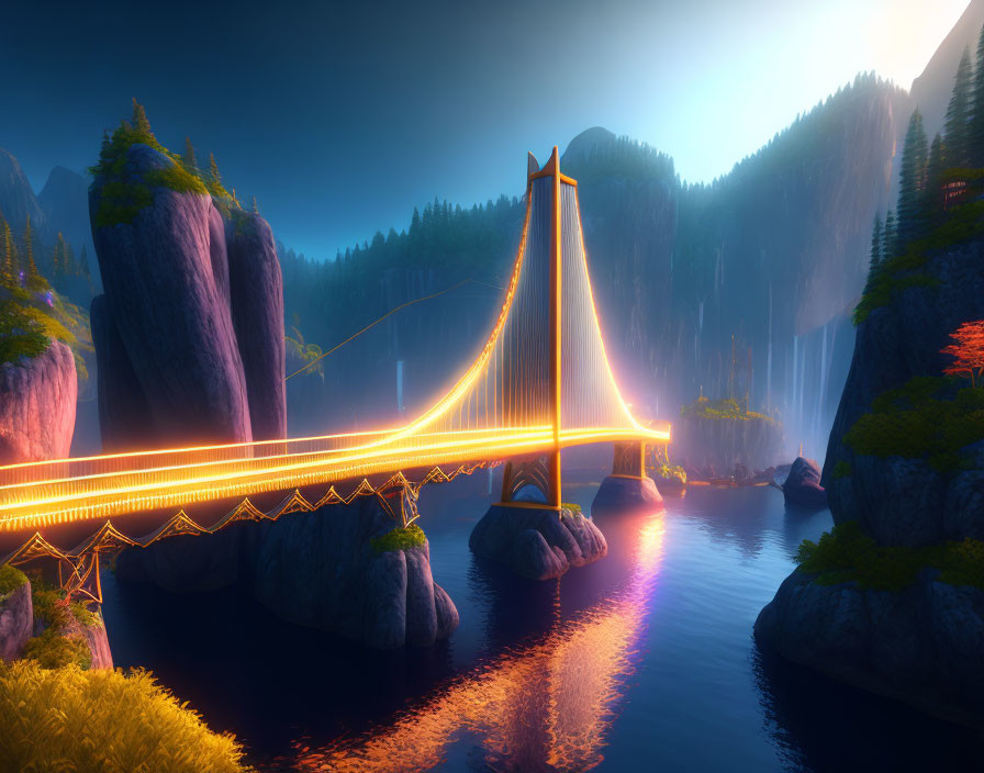 A long suspension bridge connecting the fantasy wo