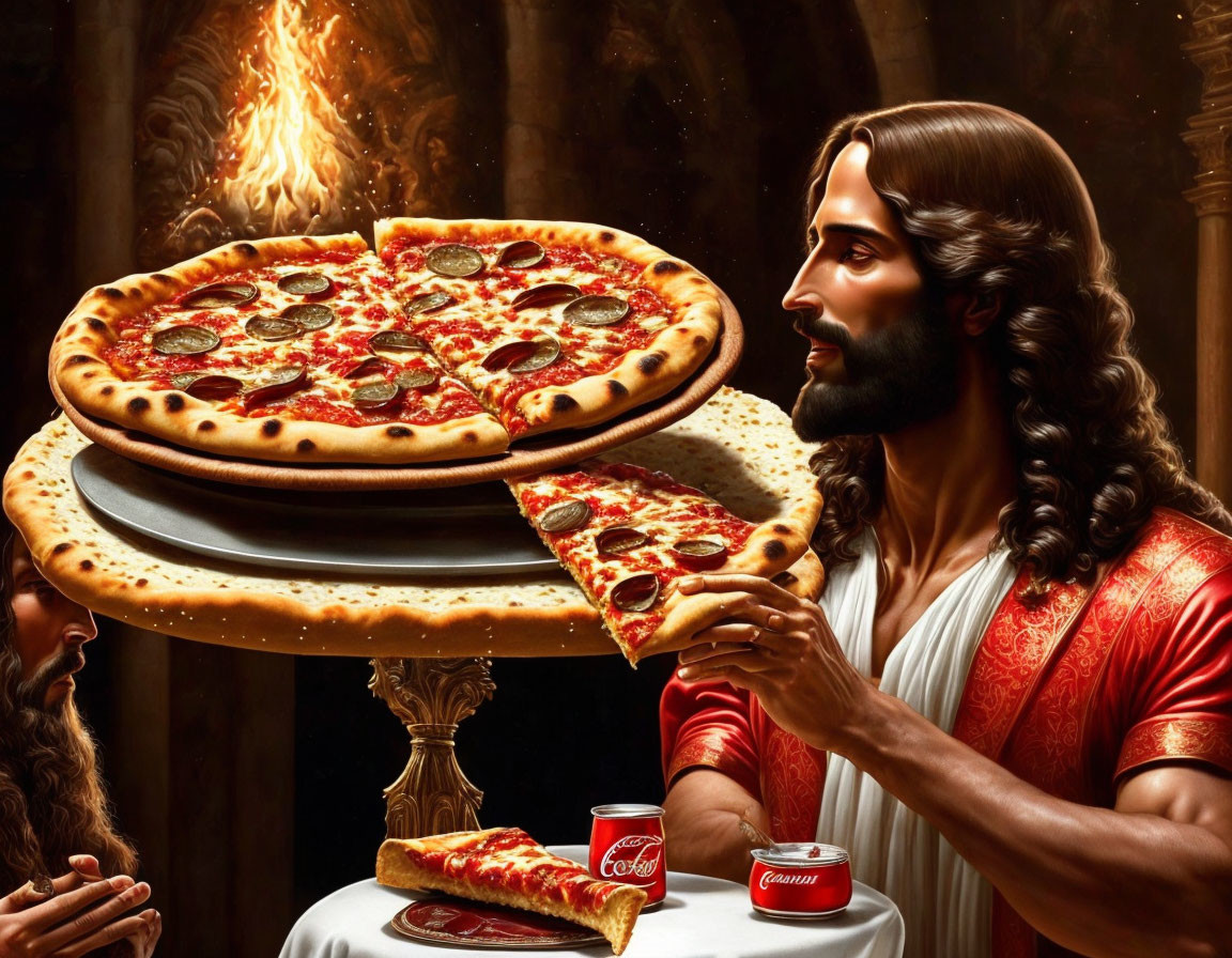 Jesus with pizza