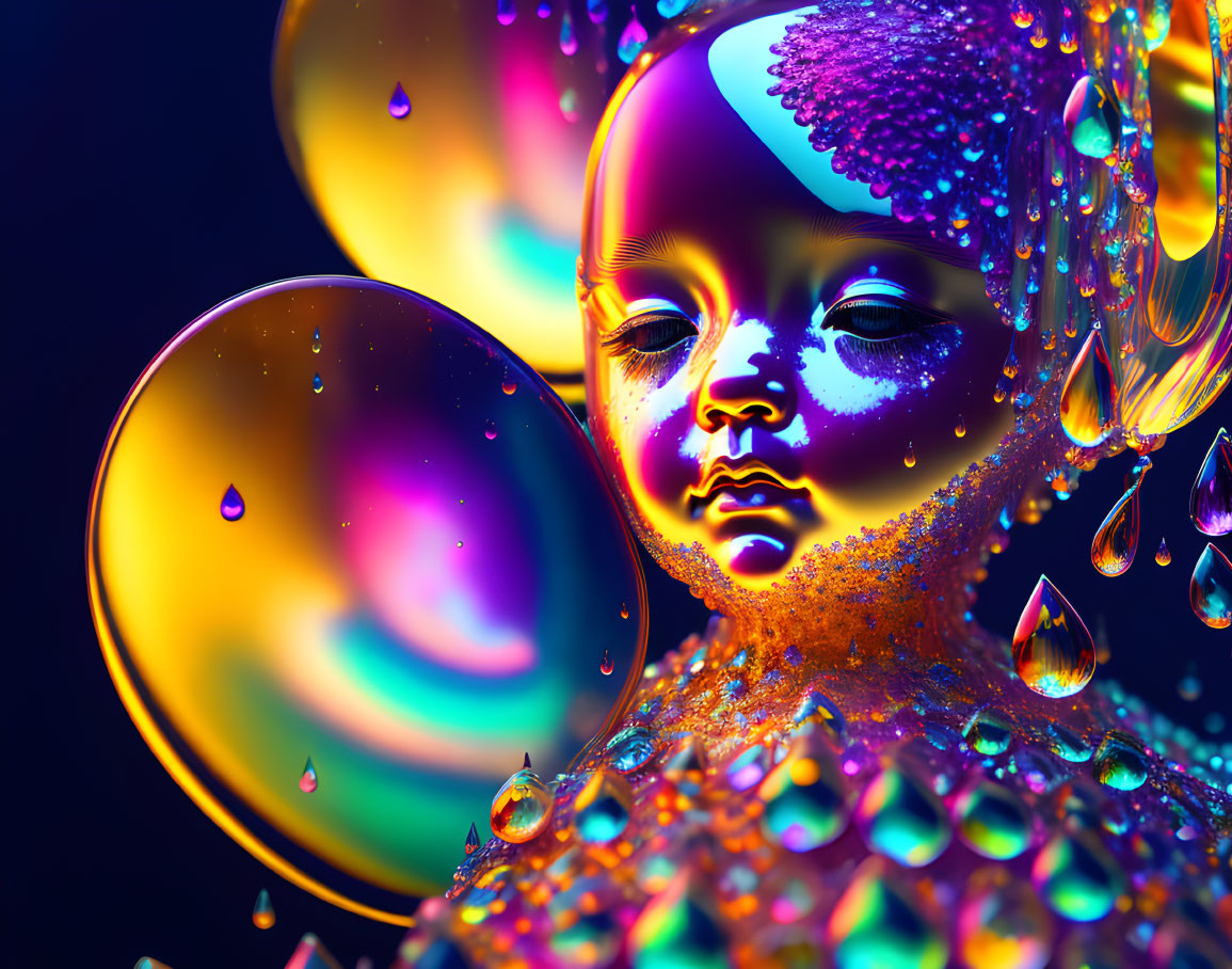 Colorful Lighting Surrounds Child's Face in Surreal Image